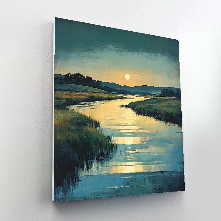 Hiroshige Inspired Evening River Lantern Glow paint by color