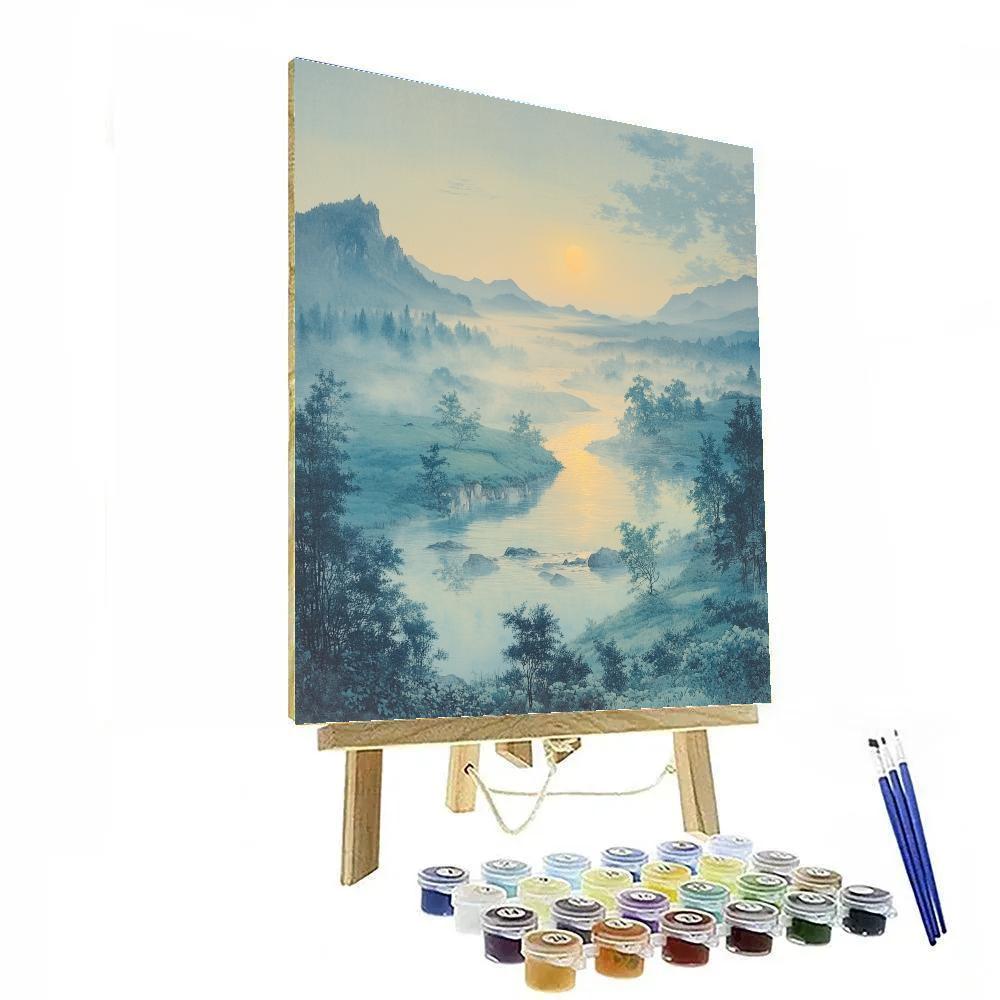 Hiroshige Inspired Ethereal Mist Over Riverbend Paint by numbers art
