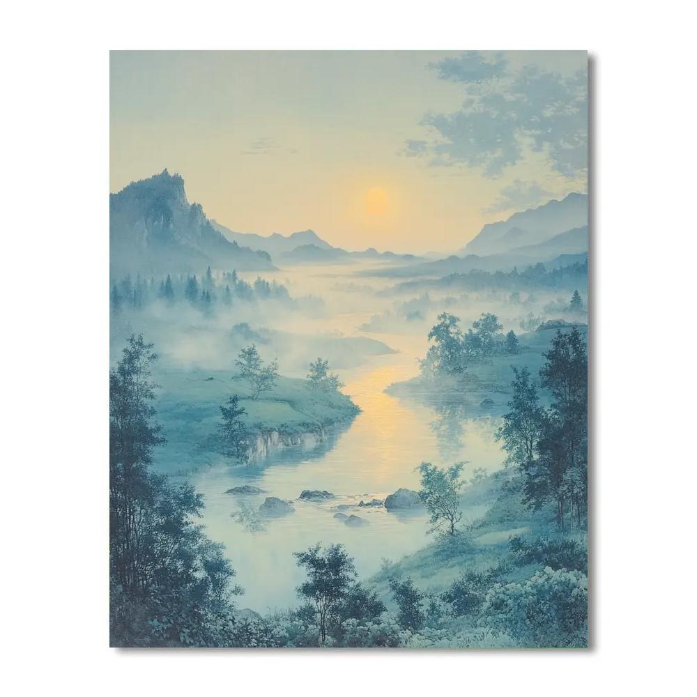Hiroshige Inspired Ethereal Mist Over Riverbend Paint by numbers art