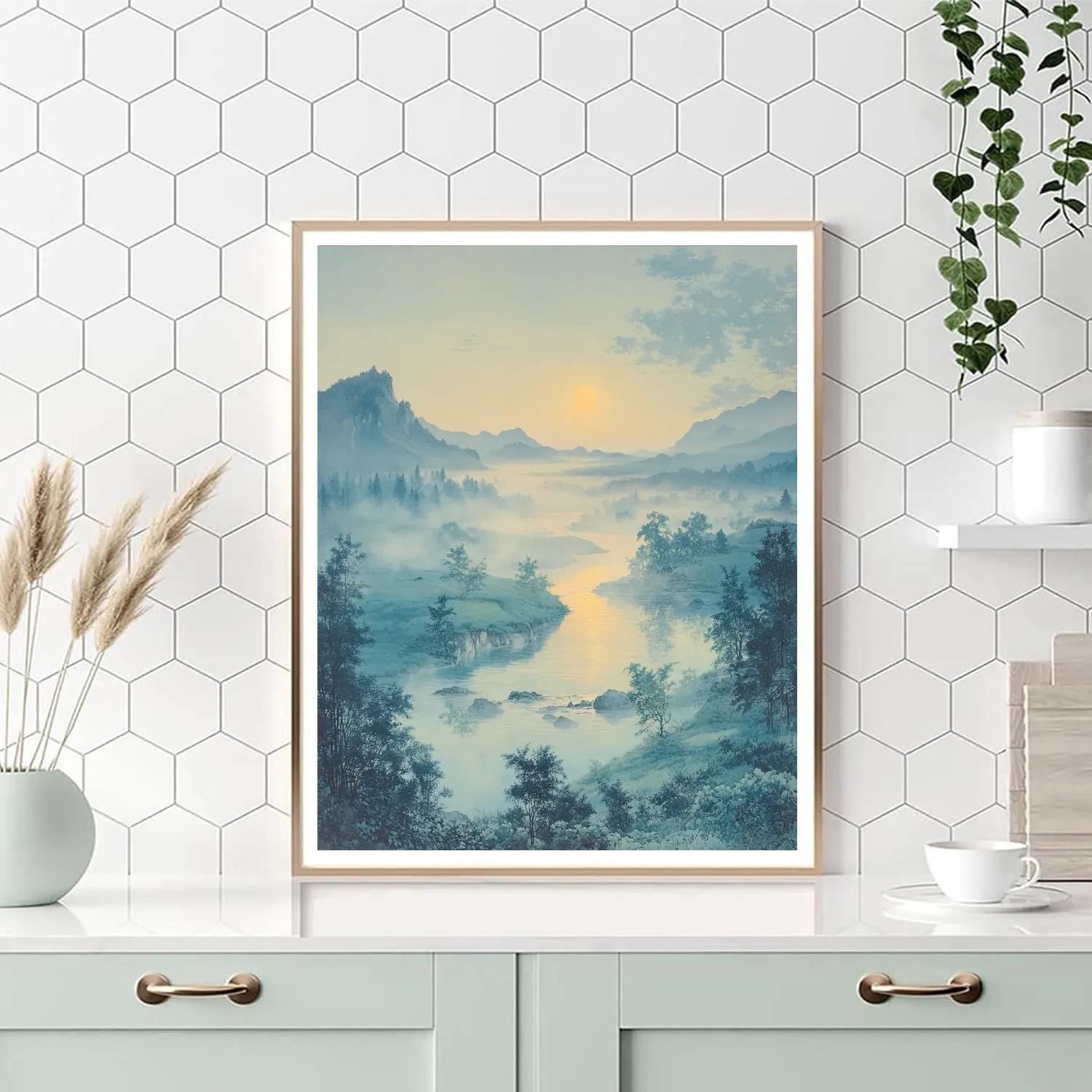 Hiroshige Inspired Ethereal Mist Over Riverbend Paint by numbers art