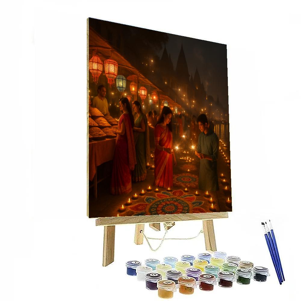 Diwali Night Market In Varanasi paint by color