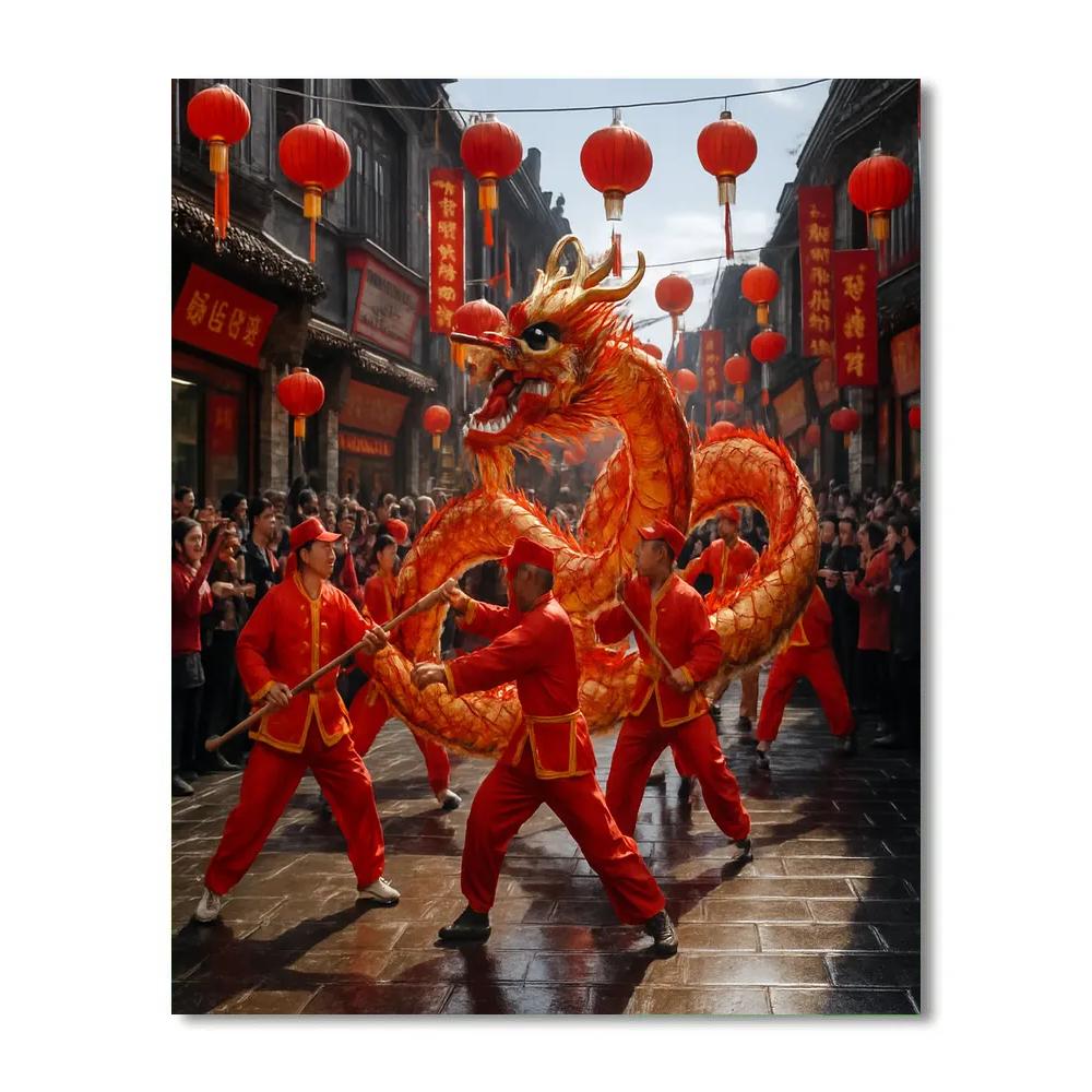 Chinese New Year Dragon Dance In Beijing Numbered painting kits
