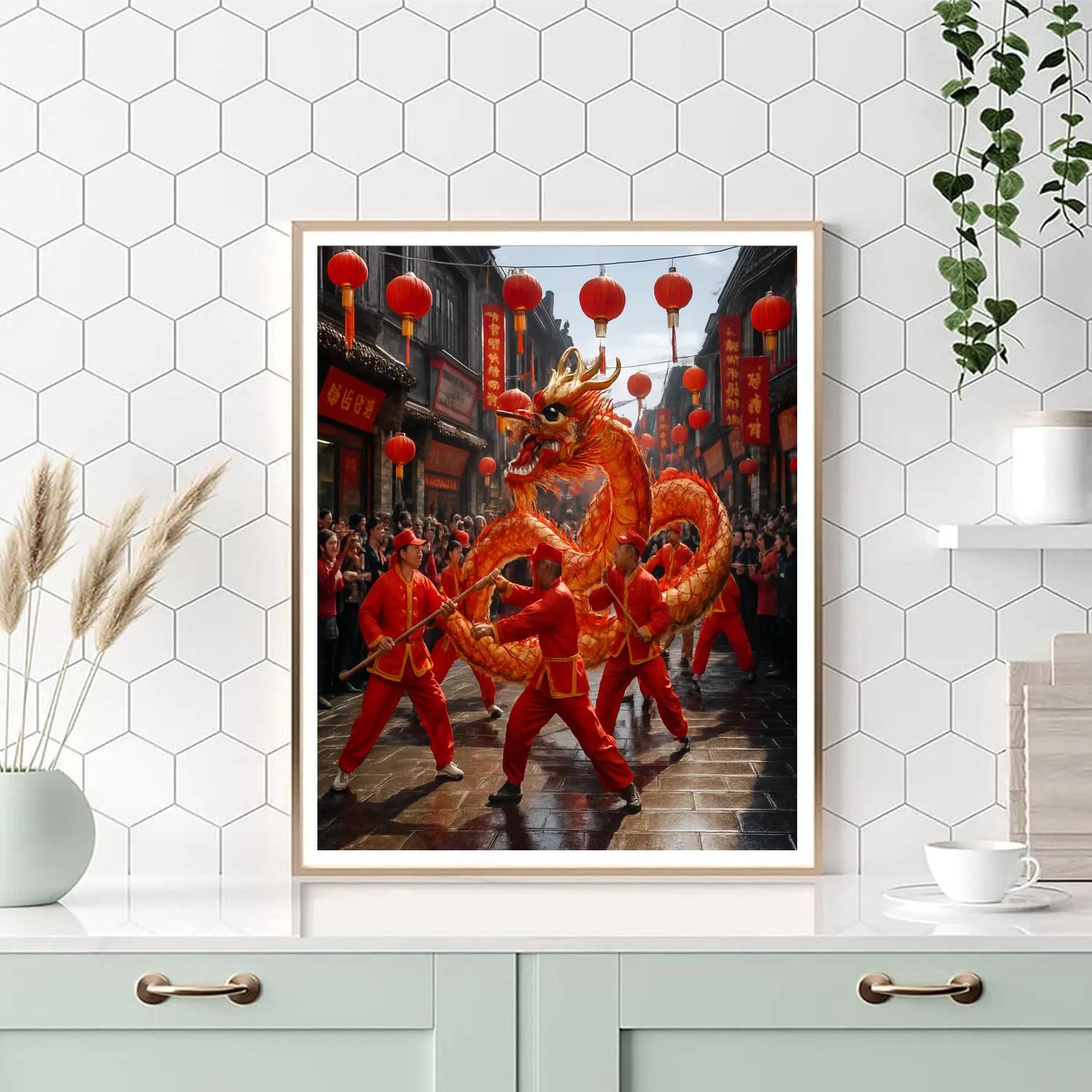 Chinese New Year Dragon Dance In Beijing Numbered painting kits