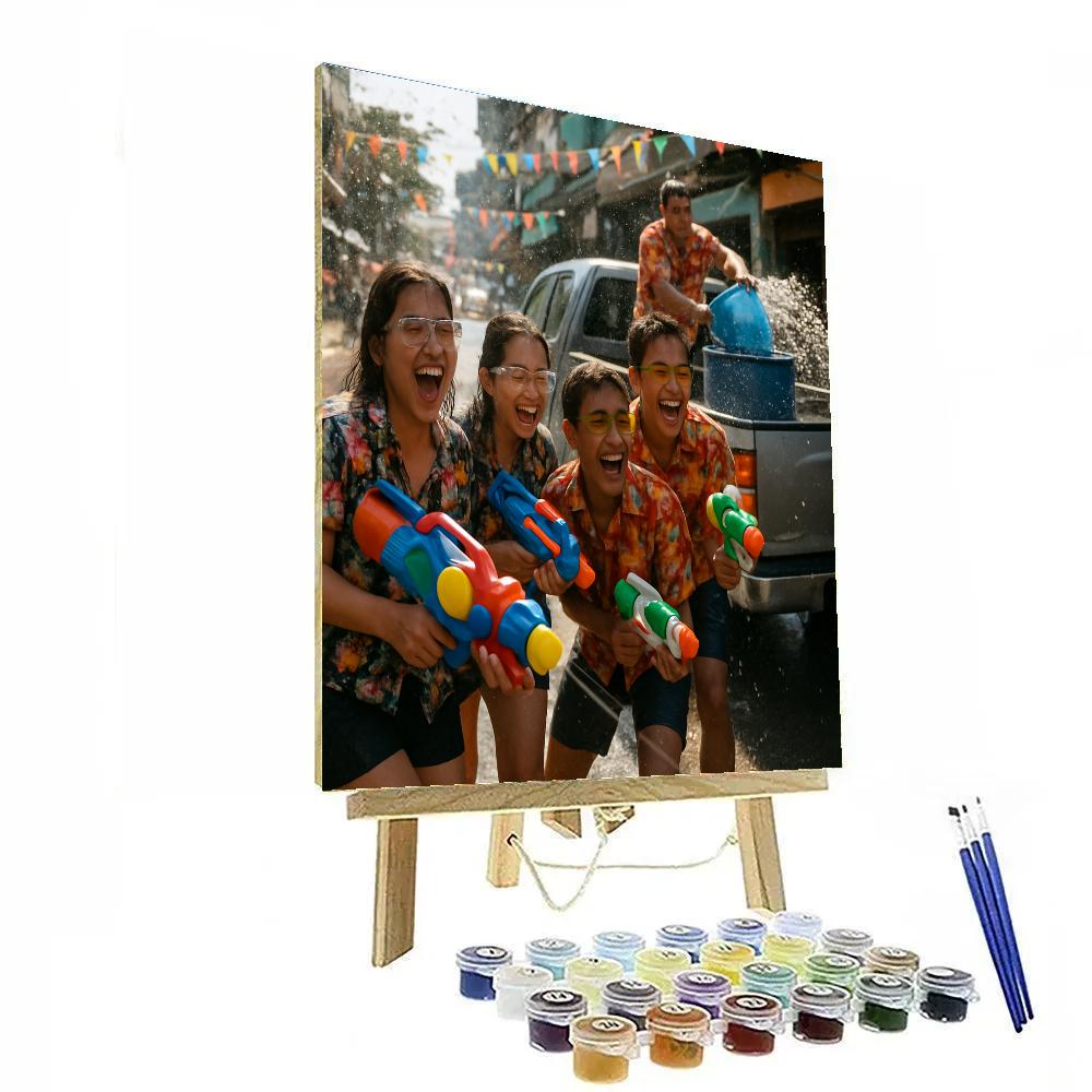 Songkran Water Street Play Paint by numbers art