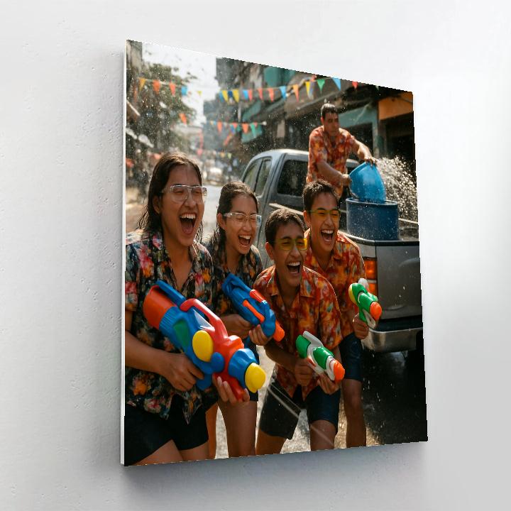 Songkran Water Street Play Paint by numbers art