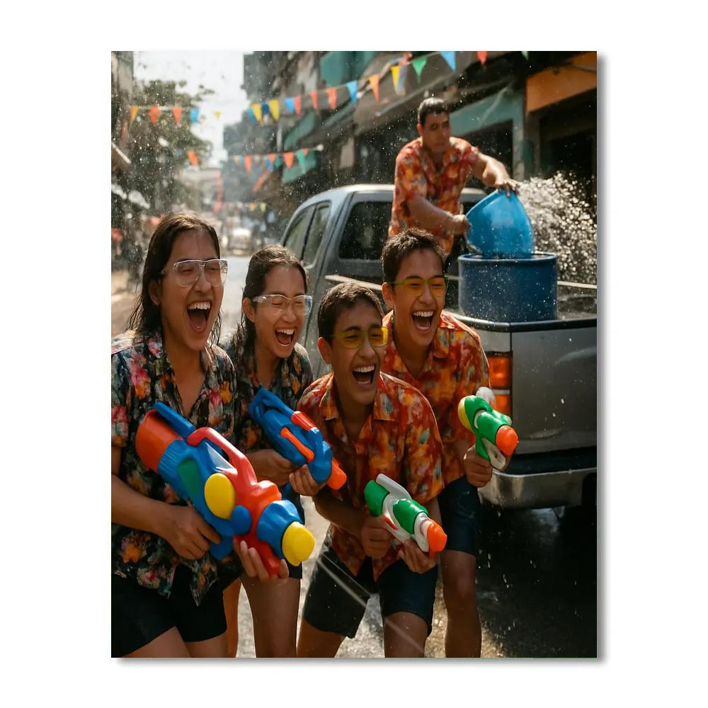 Songkran Water Street Play Paint by numbers art