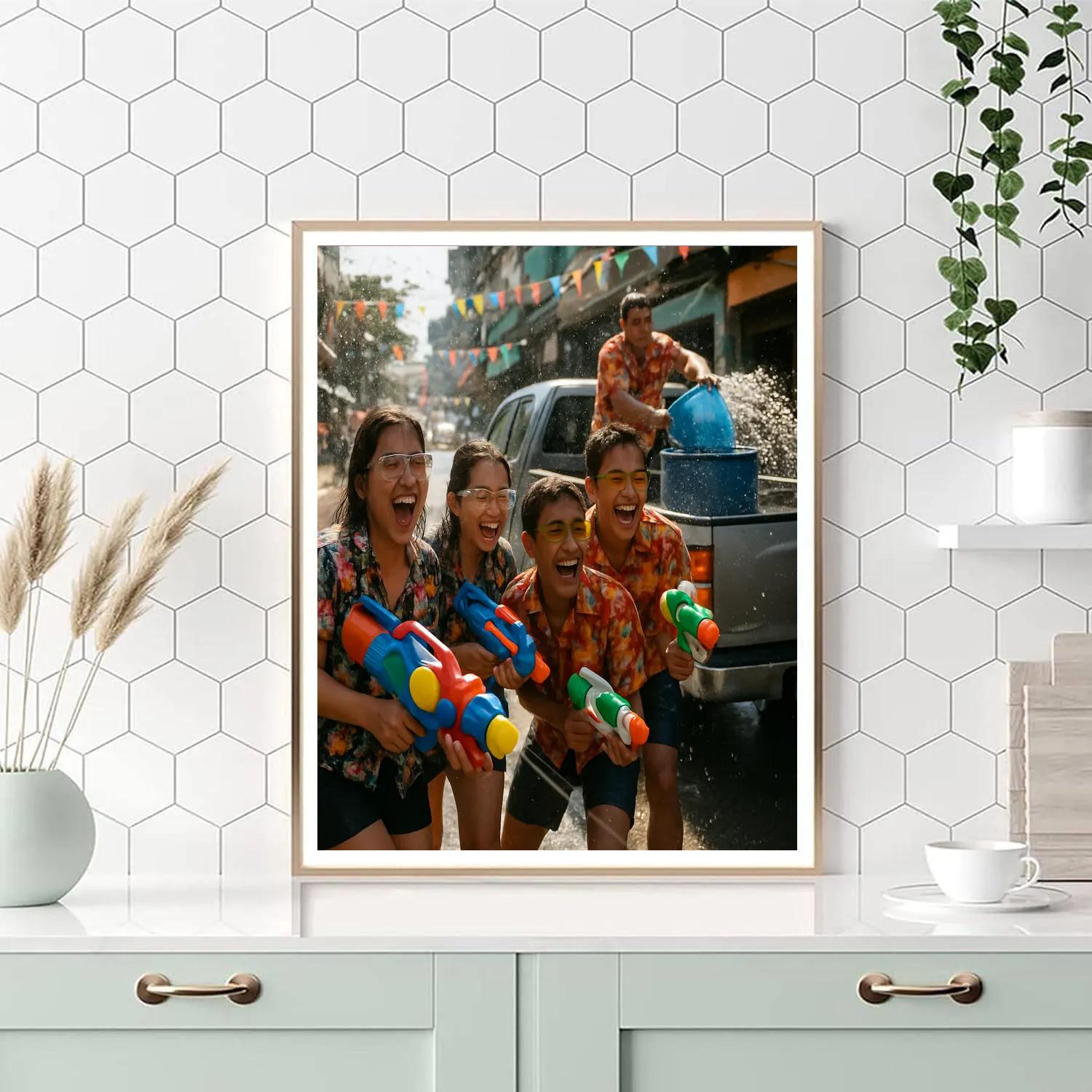 Songkran Water Street Play Paint by numbers art