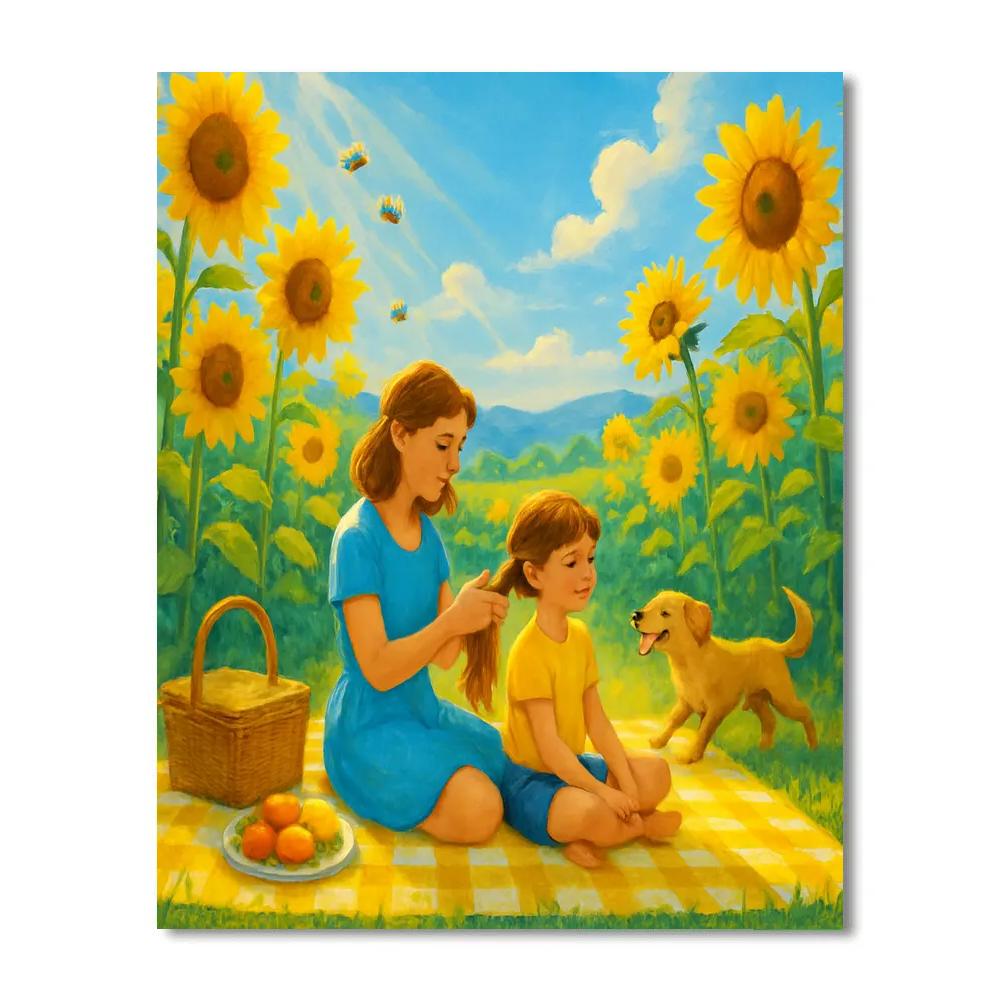 Picnic In The Sunflower Field Paint by numbers art