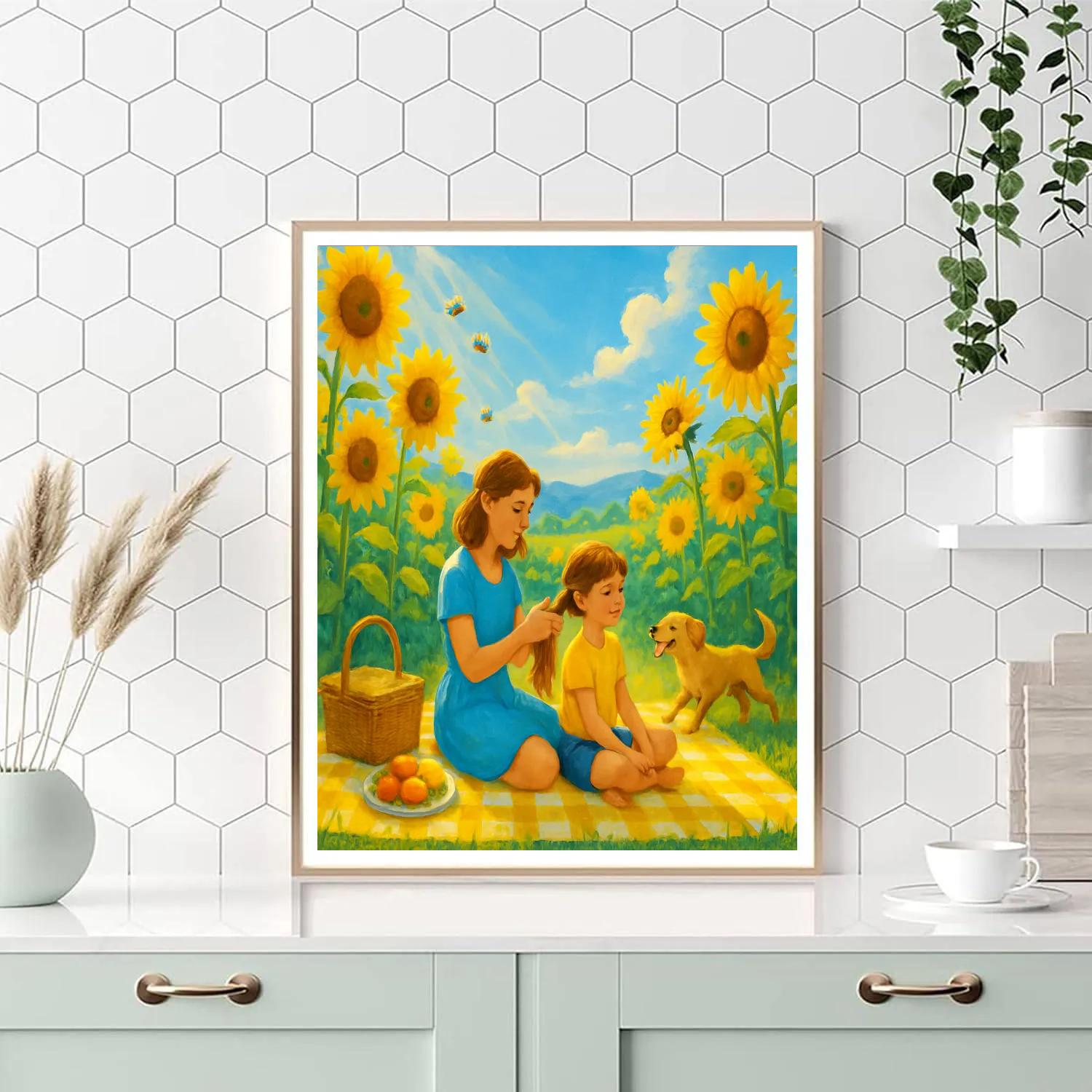 Picnic In The Sunflower Field Paint by numbers art