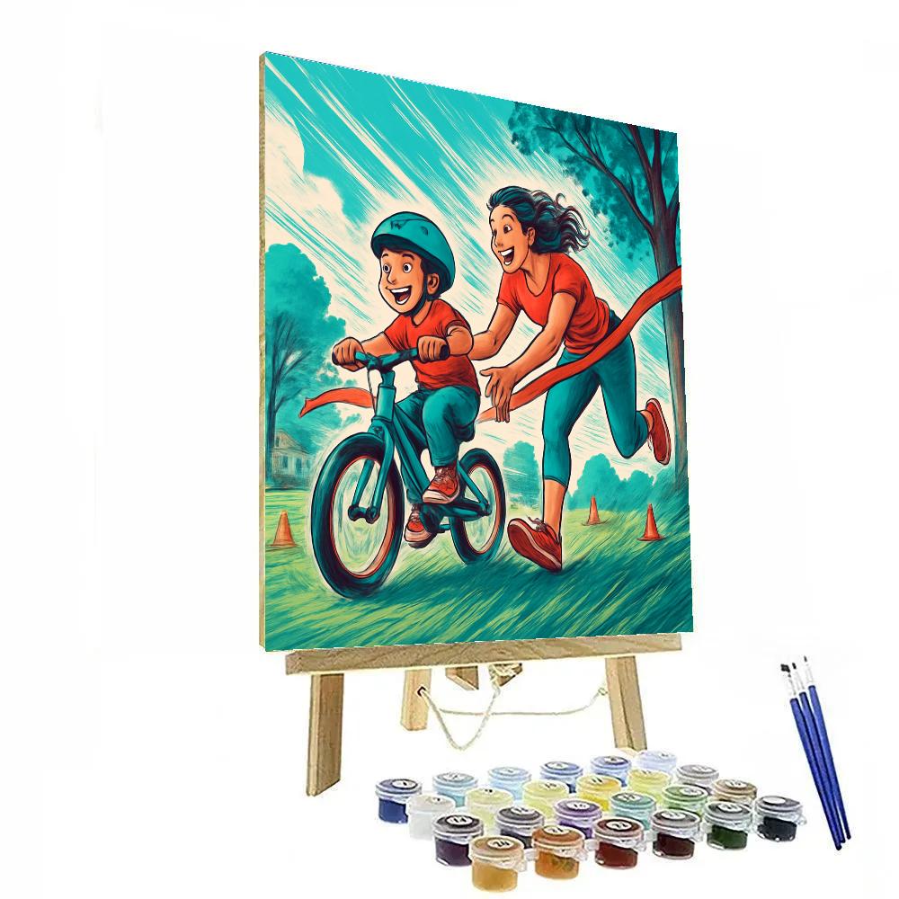 Mother Teaching To Ride Bicycle DIY paint by numbers