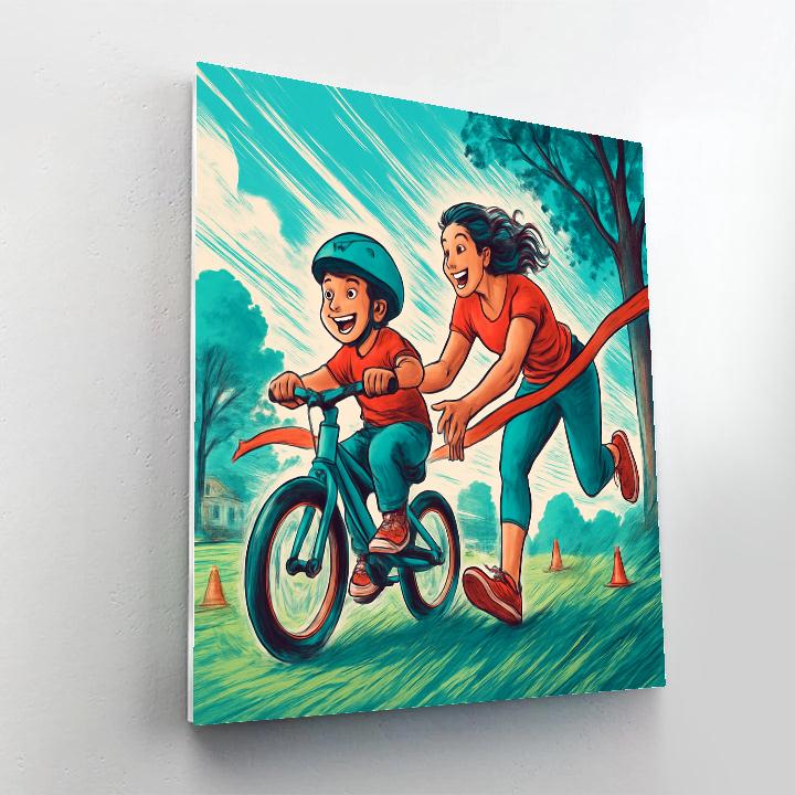 Mother Teaching To Ride Bicycle DIY paint by numbers