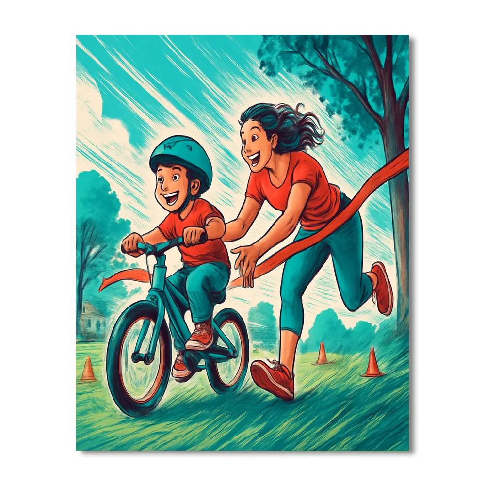 Mother Teaching To Ride Bicycle DIY paint by numbers