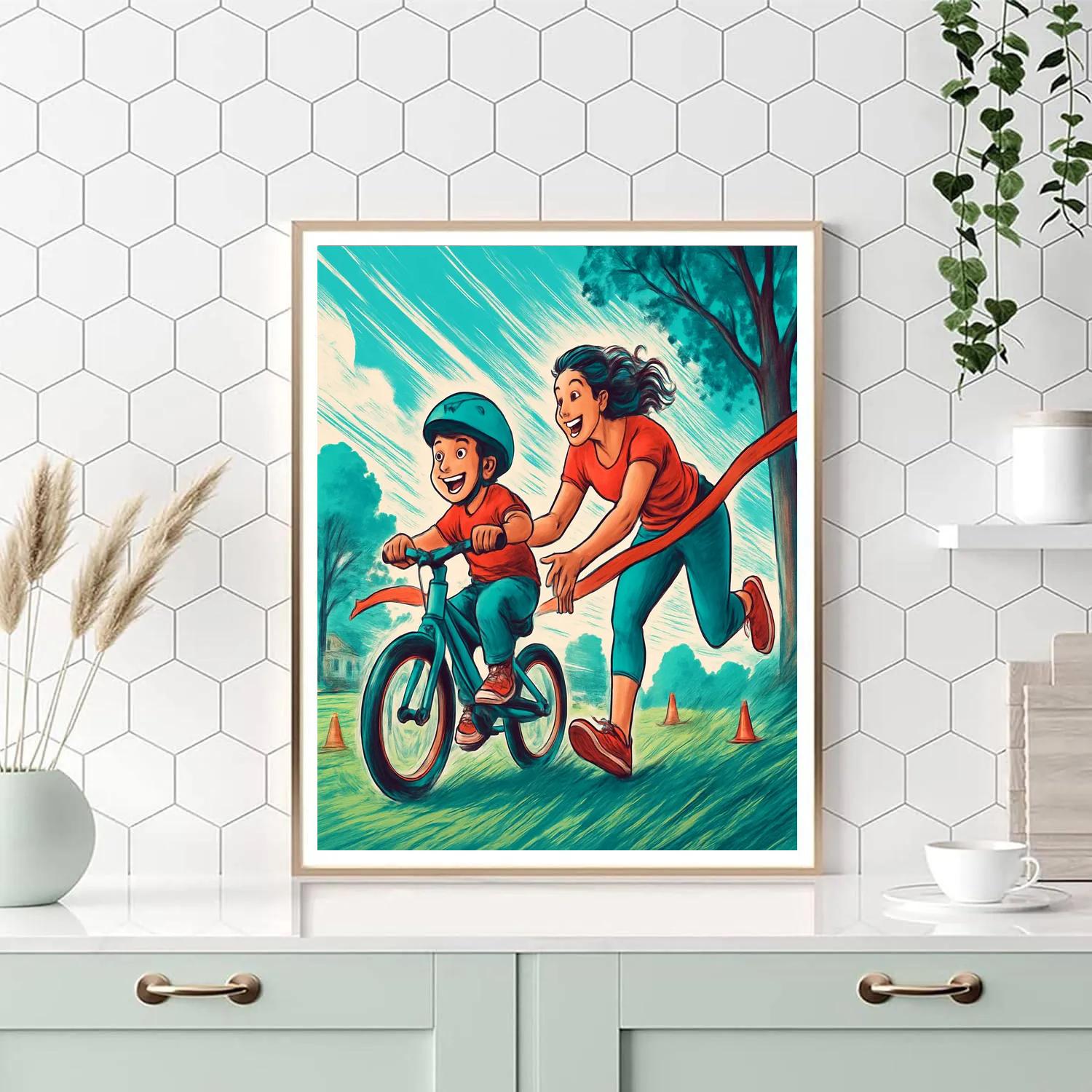 Mother Teaching To Ride Bicycle DIY paint by numbers