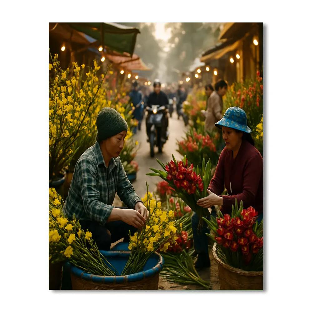 Tet Flower Market Morning paint by numbers