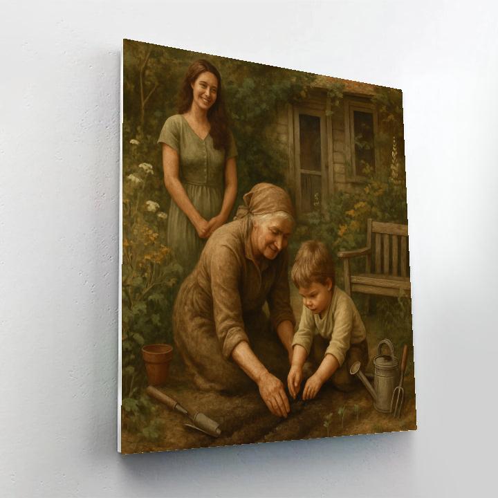 Grandmother And Grandchild Garden Lessons Numbered painting kits