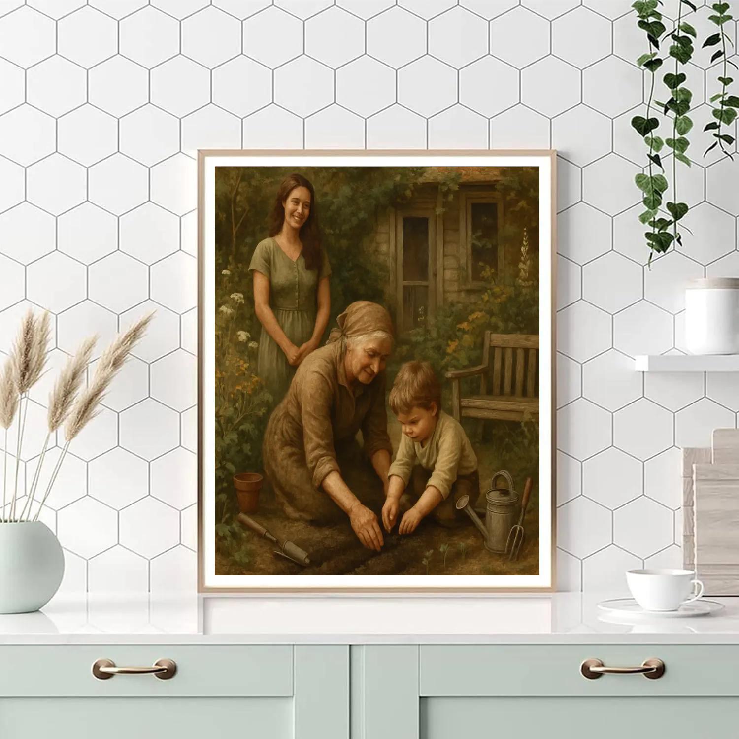 Grandmother And Grandchild Garden Lessons Numbered painting kits