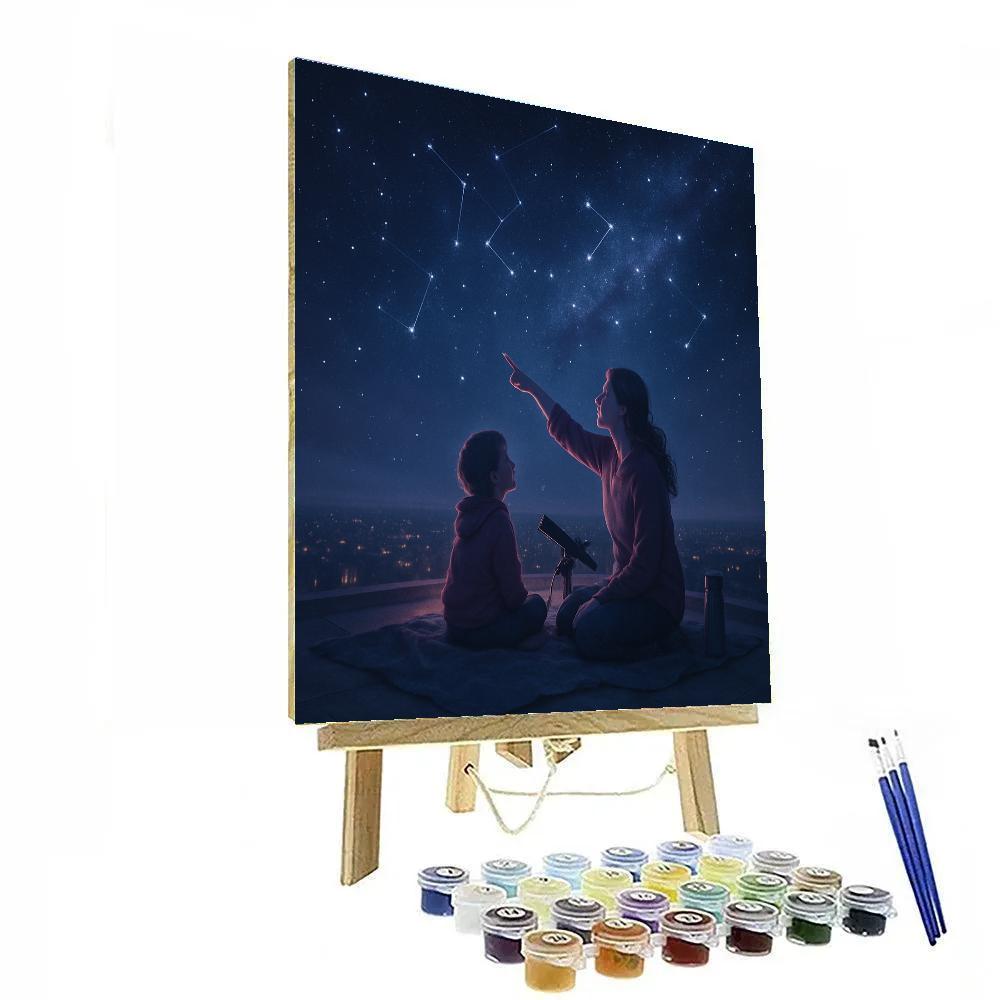 Mother And Child Stargazing On Rooftop Painting by numbers kit