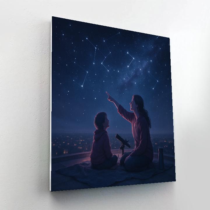 Mother And Child Stargazing On Rooftop Painting by numbers kit