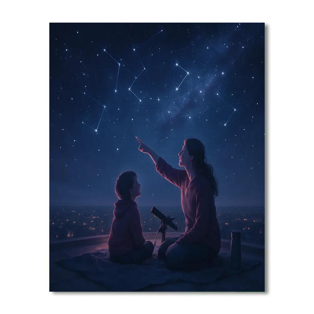 Mother And Child Stargazing On Rooftop Painting by numbers kit