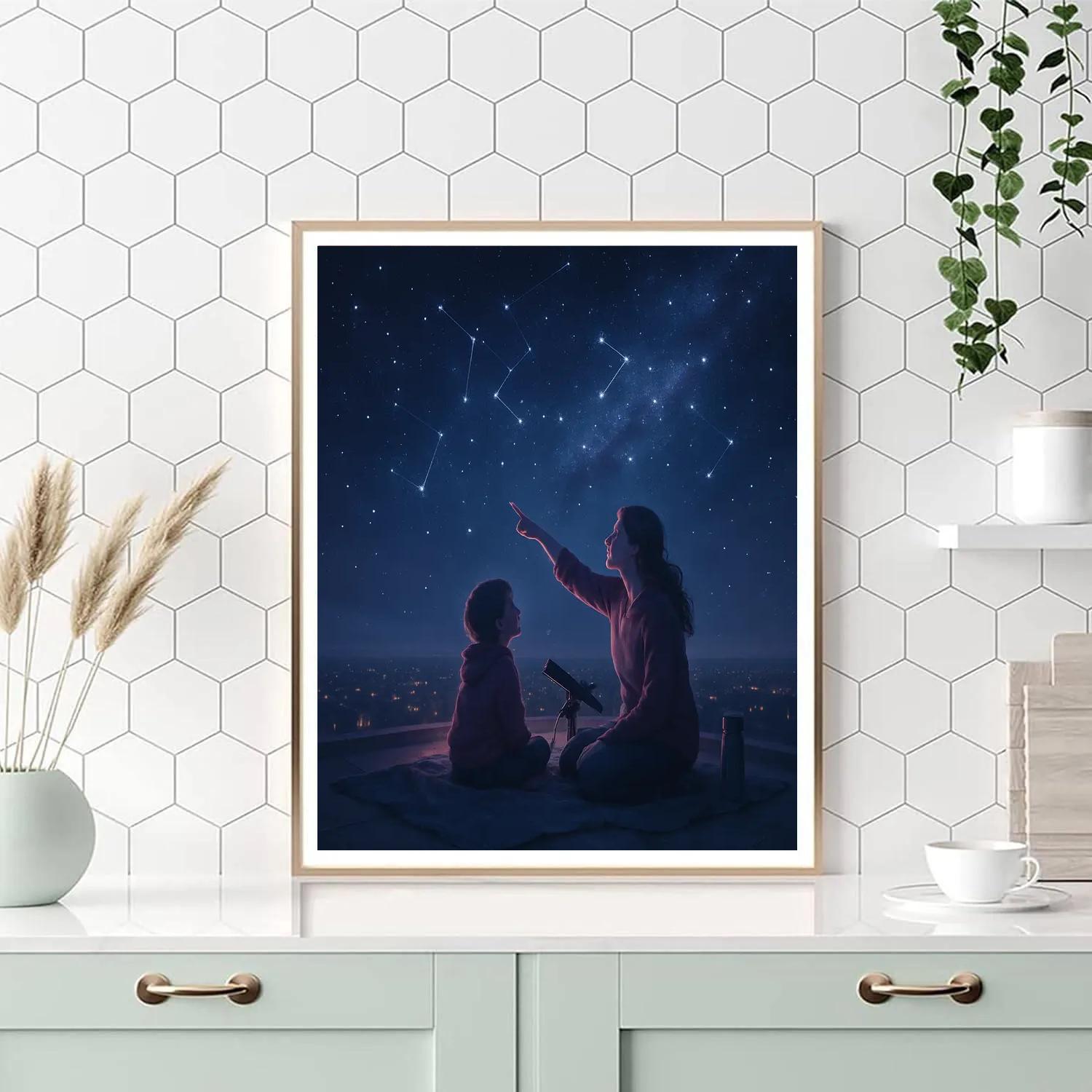Mother And Child Stargazing On Rooftop Painting by numbers kit