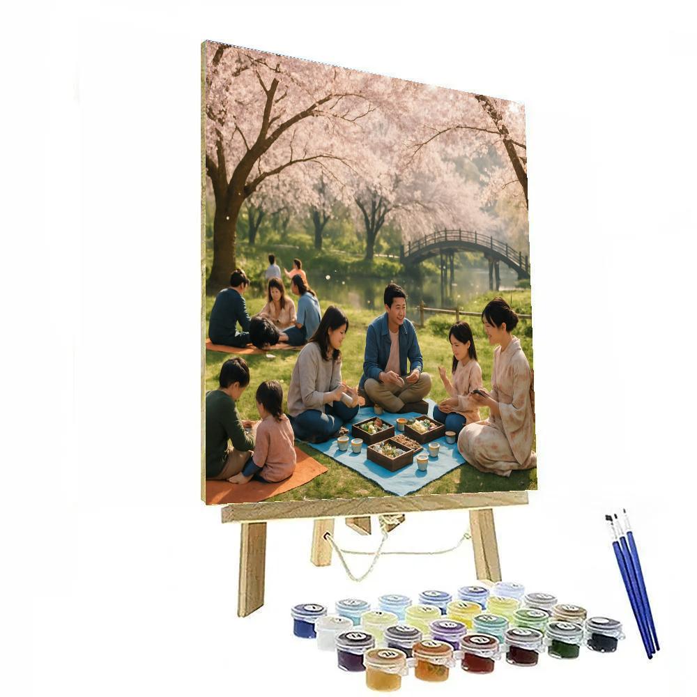 Cherry Blossom Festival Hanami Picnic paint by color