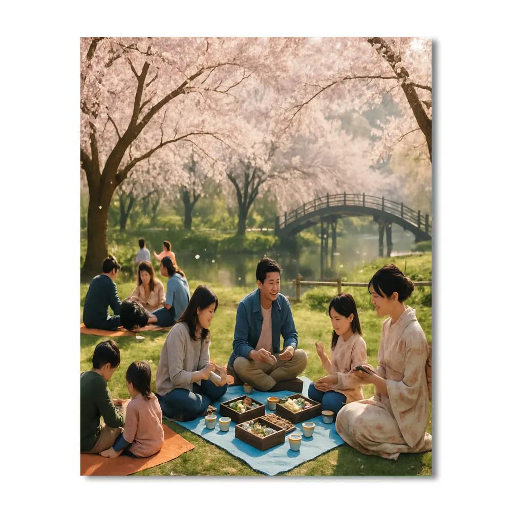 Cherry Blossom Festival Hanami Picnic paint by color