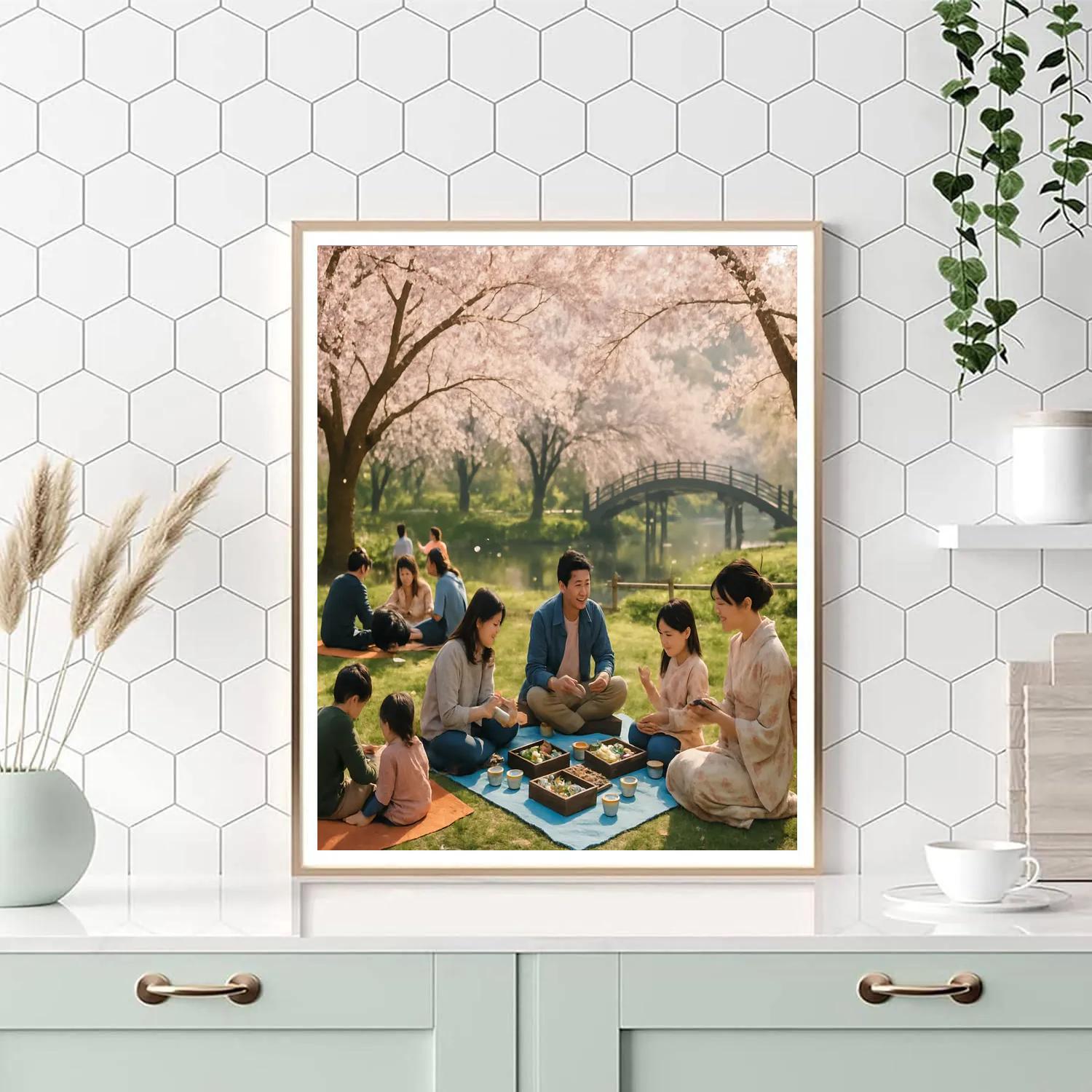 Cherry Blossom Festival Hanami Picnic paint by color