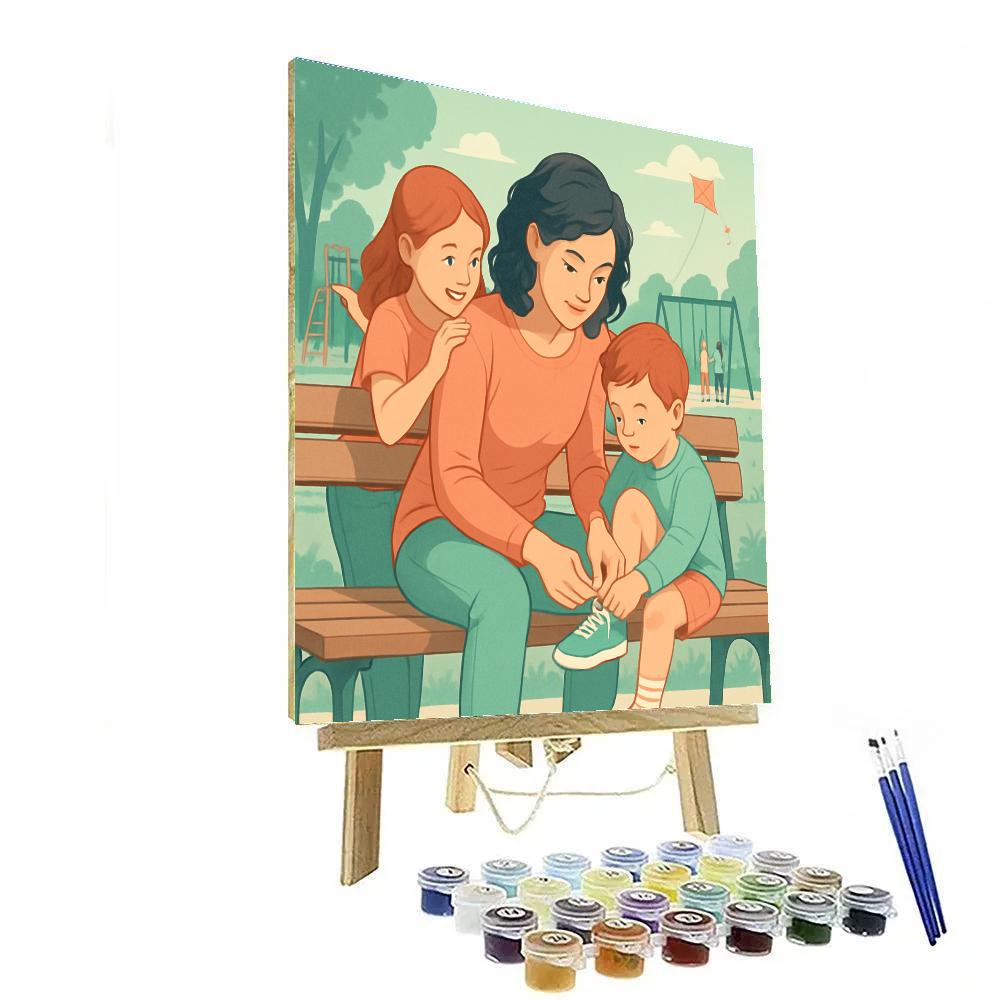Sibling Time With Mom In Park paint by number