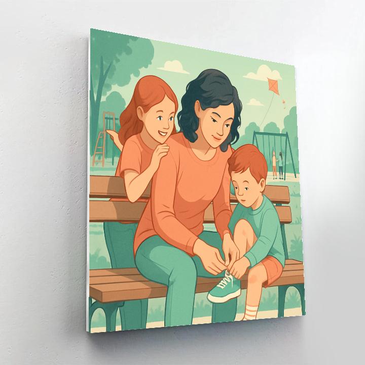 Sibling Time With Mom In Park paint by number