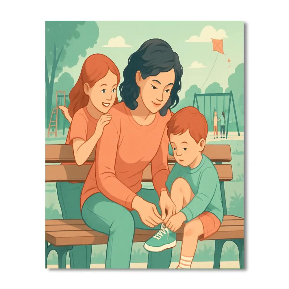 Sibling Time With Mom In Park paint by number