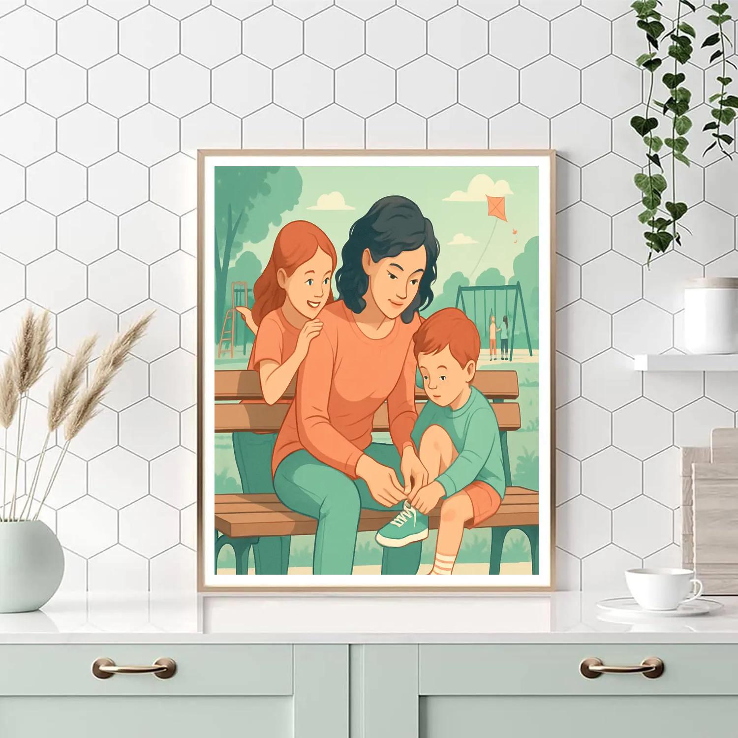 Sibling Time With Mom In Park paint by number