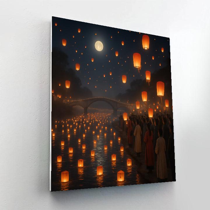 Chinese Lantern Festival Riverside Night paint by number