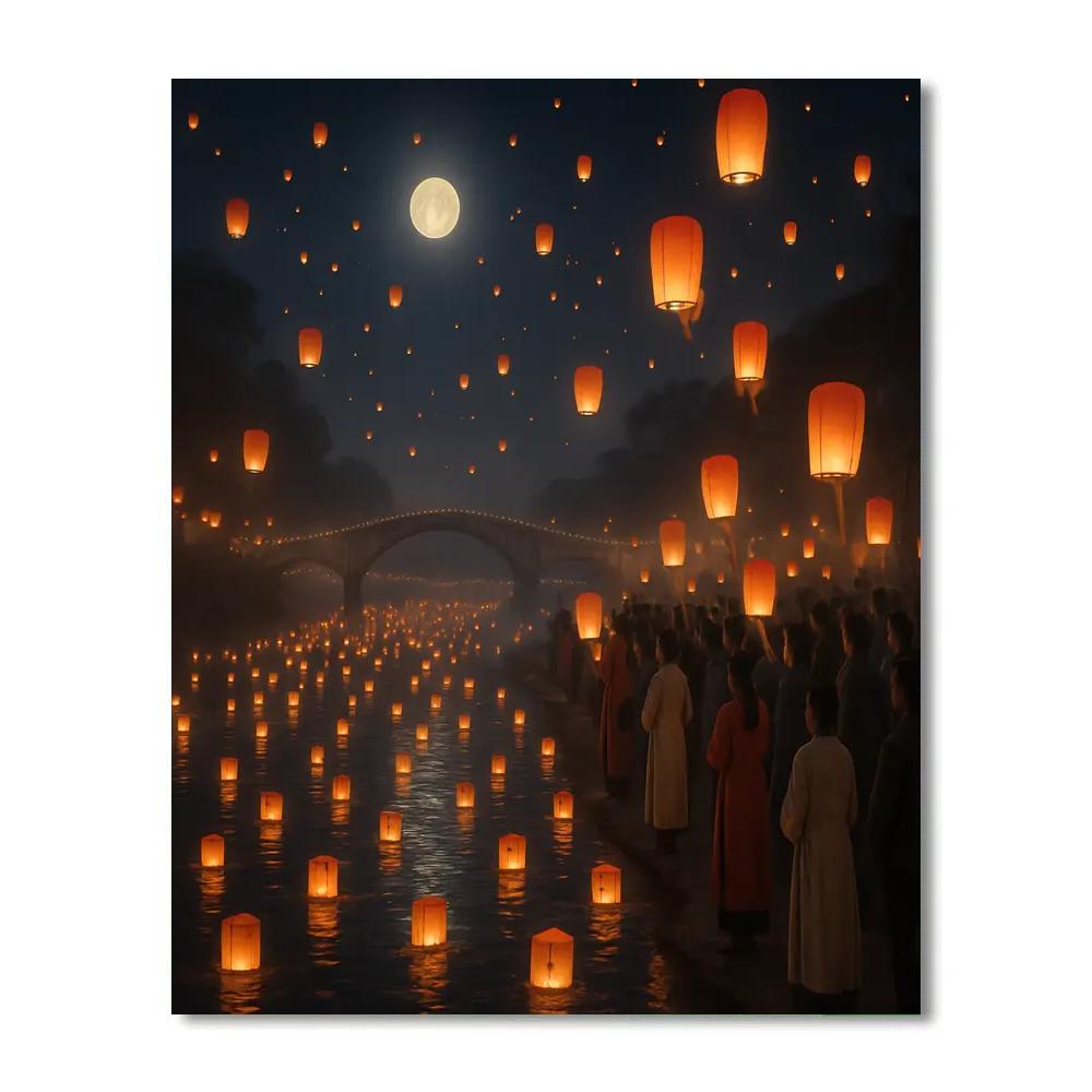 Chinese Lantern Festival Riverside Night paint by number