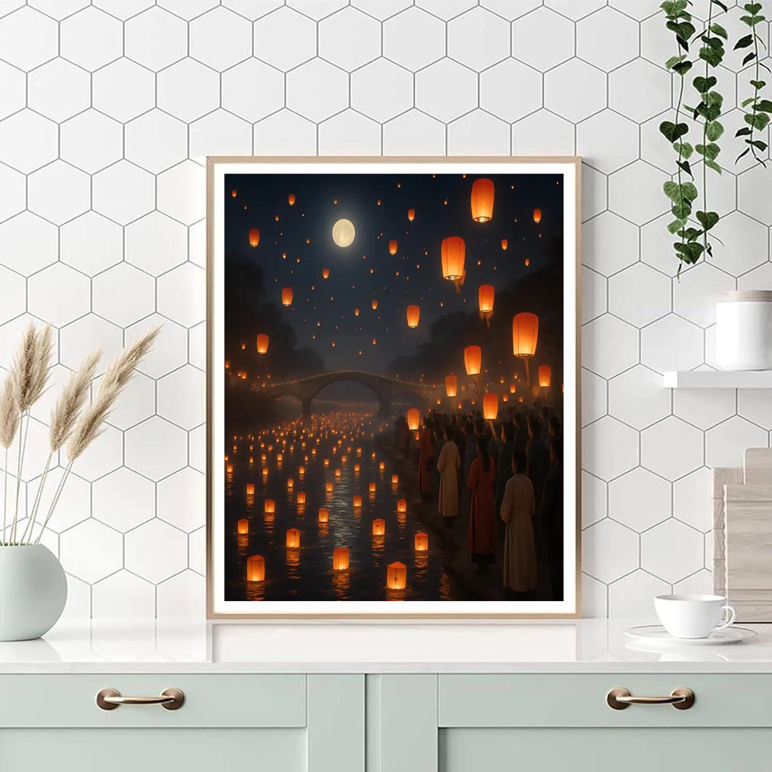 Chinese Lantern Festival Riverside Night paint by number