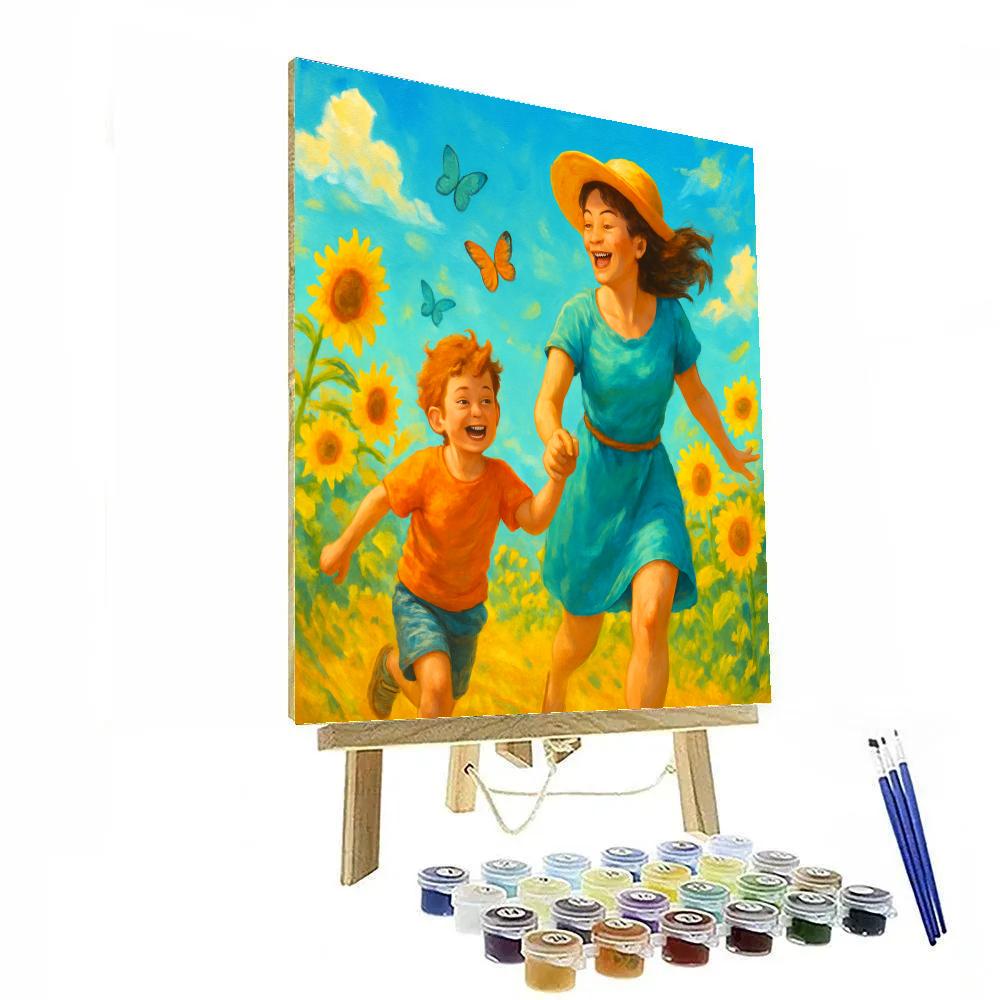 Butterfly Chase In The Sunflower Field Painting by numbers kit