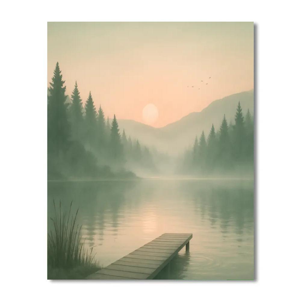 Landscape Dawn Over Quiet Pines paint by color