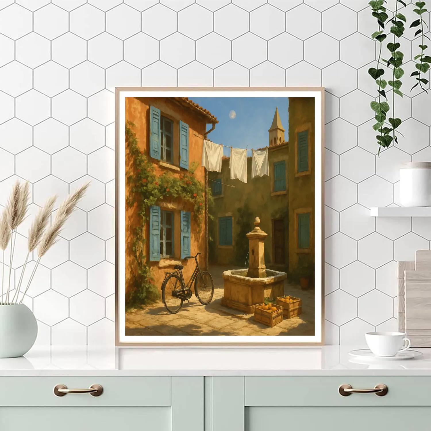 Italy Sunlit Courtyard Number painting