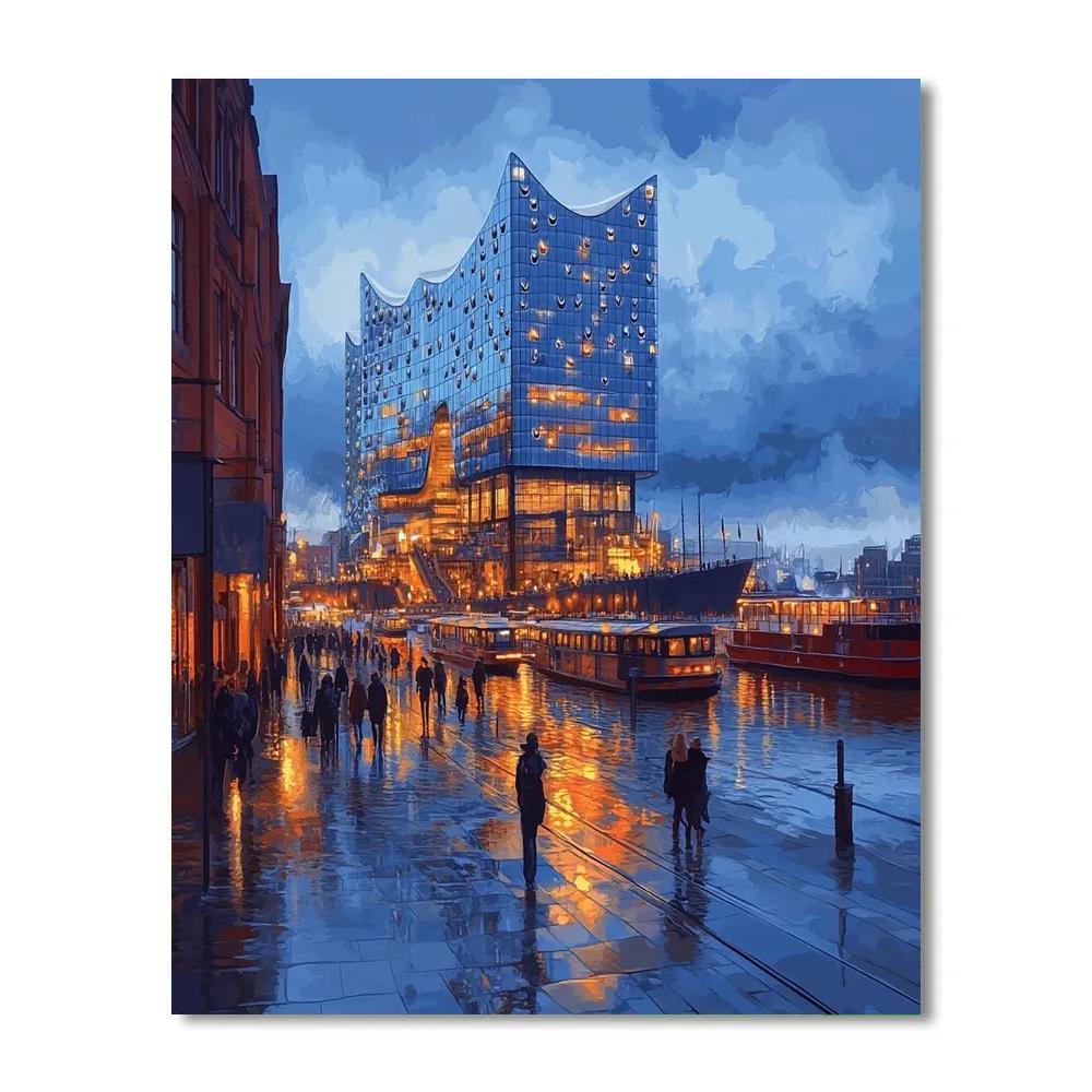 Elbphilharmonie Glass Plaza Overlooking Elbe River Painting by numbers kit