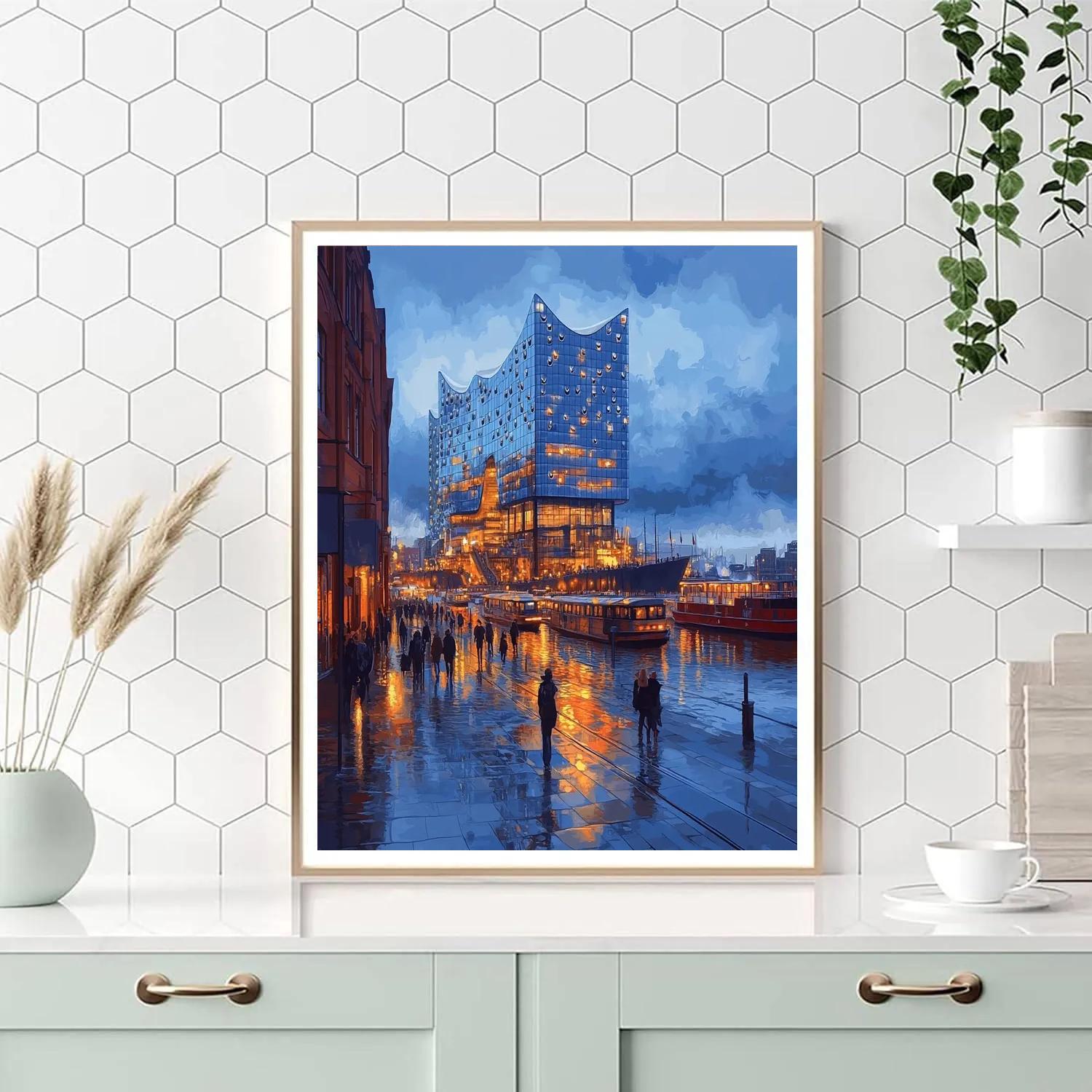 Elbphilharmonie Glass Plaza Overlooking Elbe River Painting by numbers kit