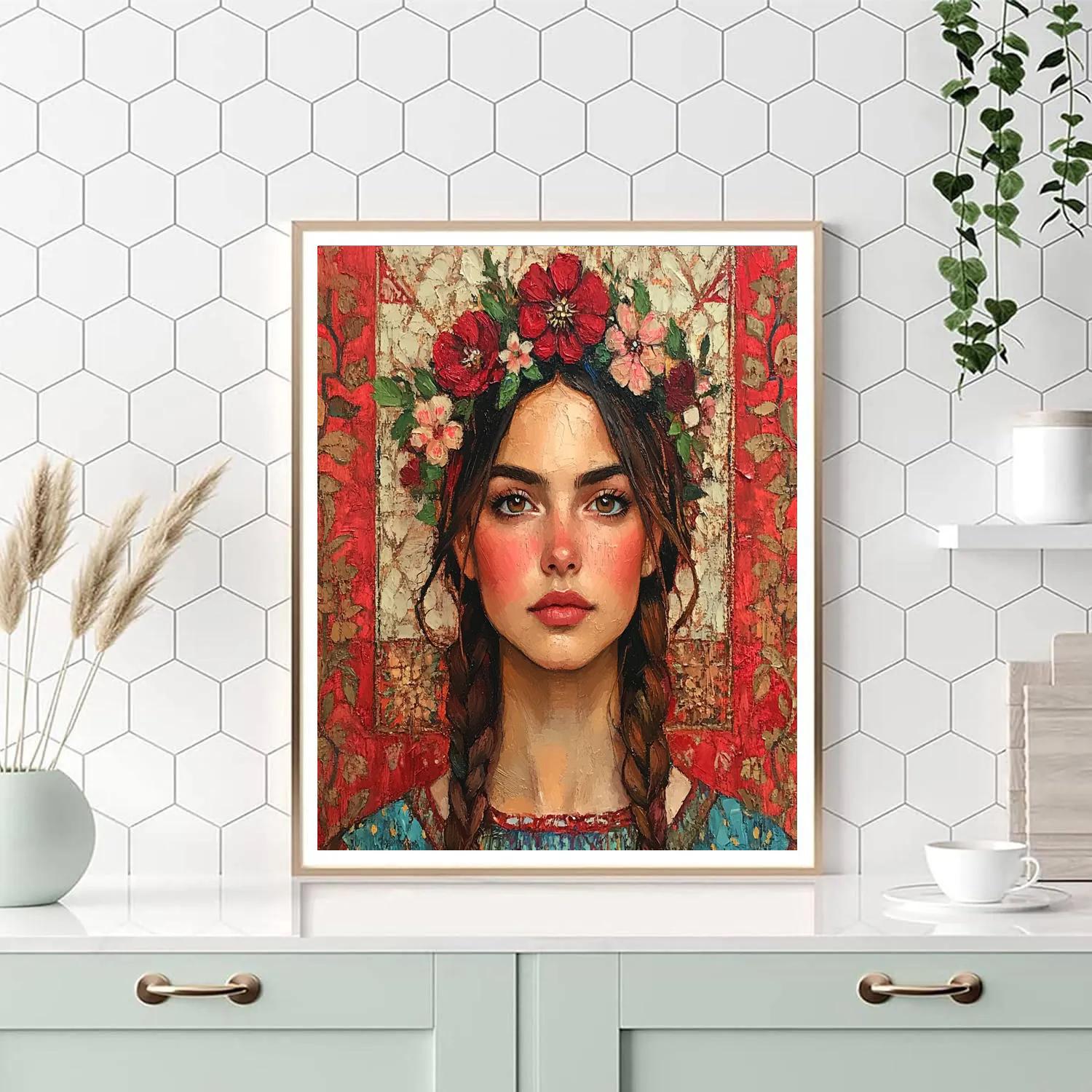 Frida Kahlo Inspired Flowered Self Portrait Paint by numbers art