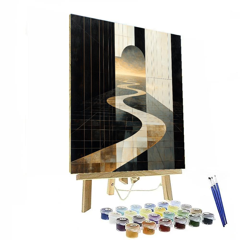 M.C. Escher Inspired Clockwork Horizon Of Mirrors paint by color