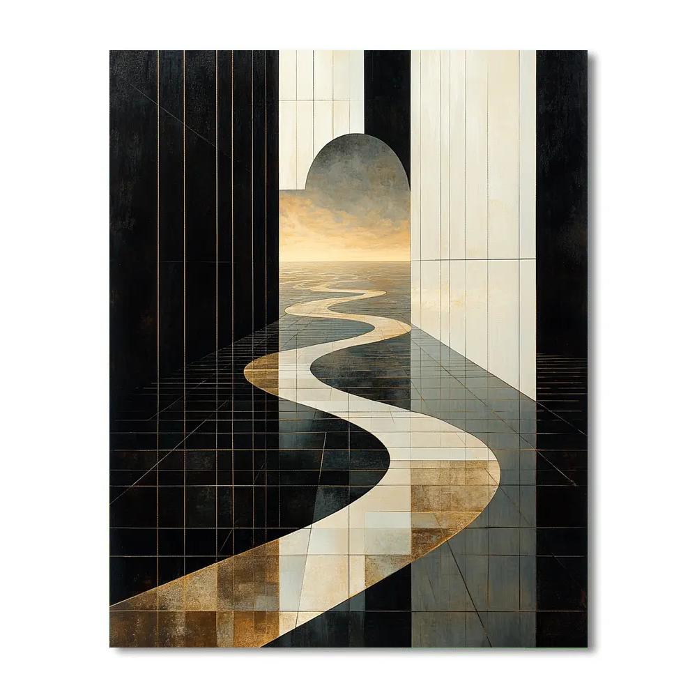 M.C. Escher Inspired Clockwork Horizon Of Mirrors paint by color