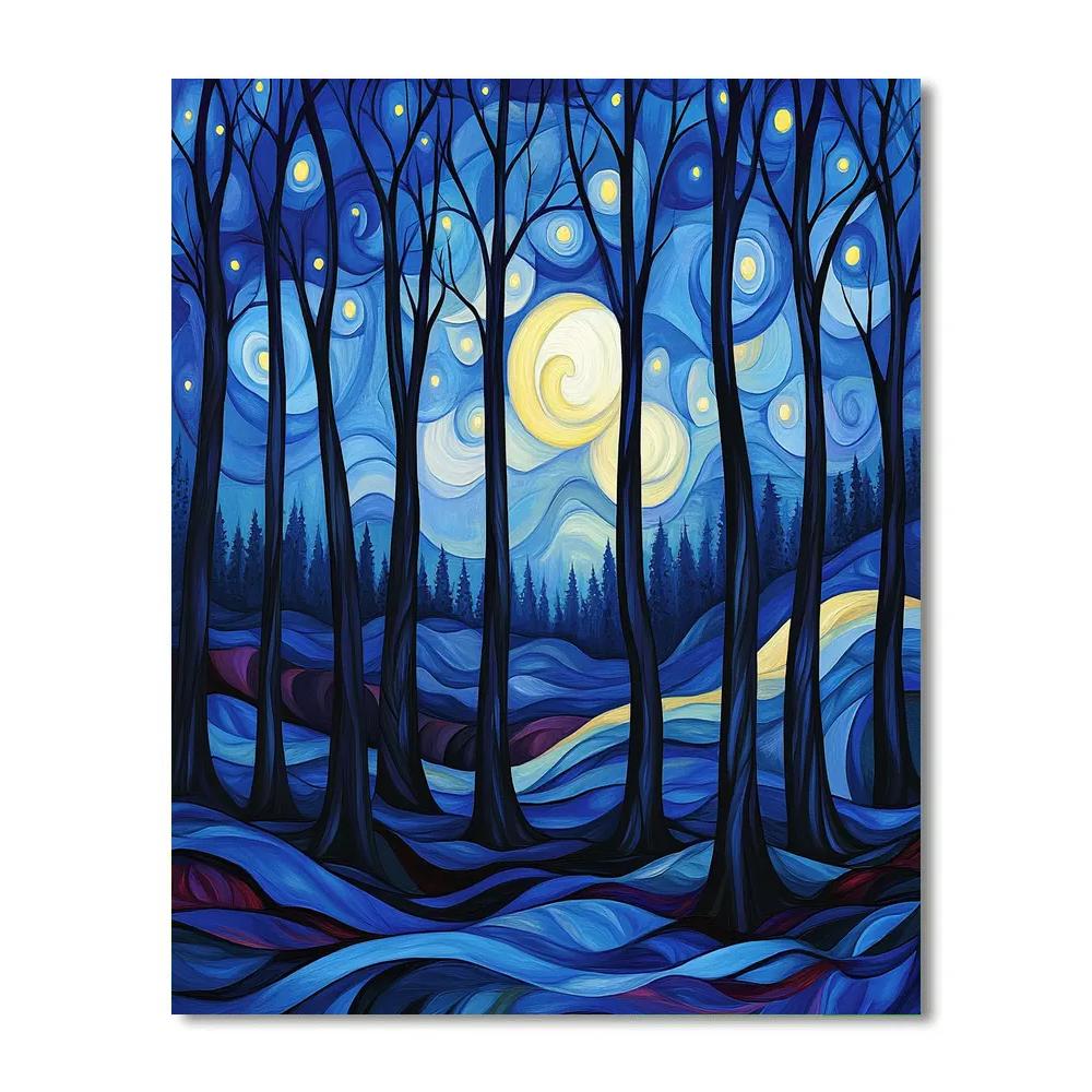 Edvard Munch Inspired Nocturnal Forest Pulse DIY paint by numbers