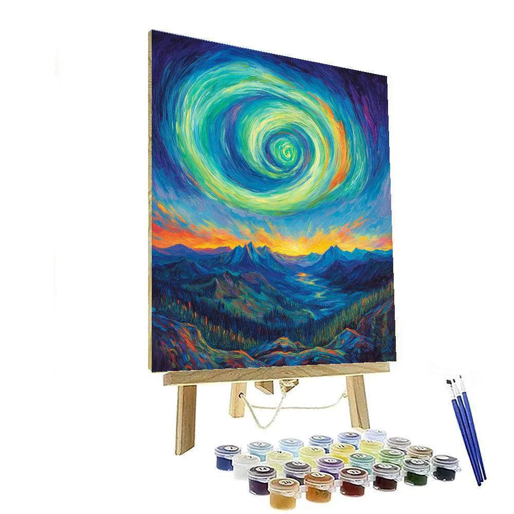 Edvard Munch Inspired Cosmic Aurora Landscape Numbered painting kits