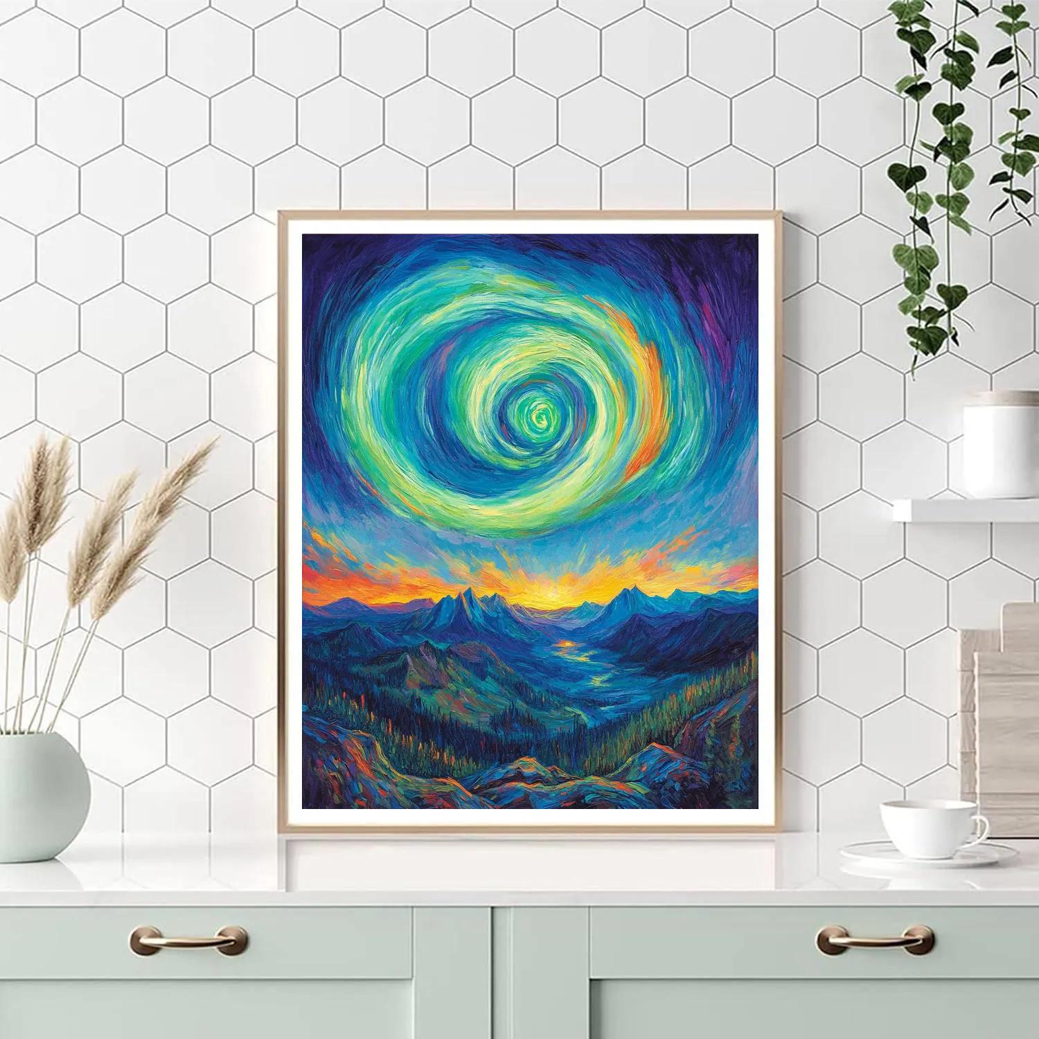 Edvard Munch Inspired Cosmic Aurora Landscape Numbered painting kits