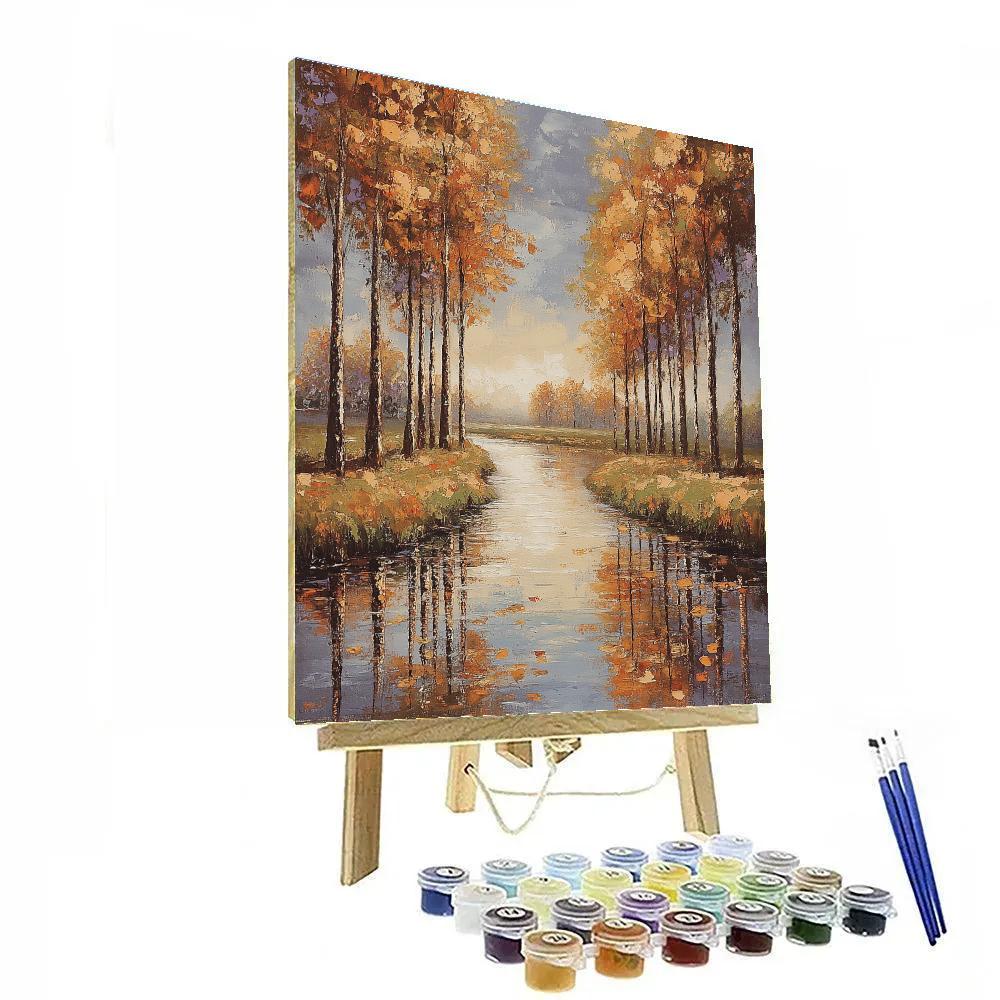 Claude Monet Inspired River Poplar Autumn Haze paint by color