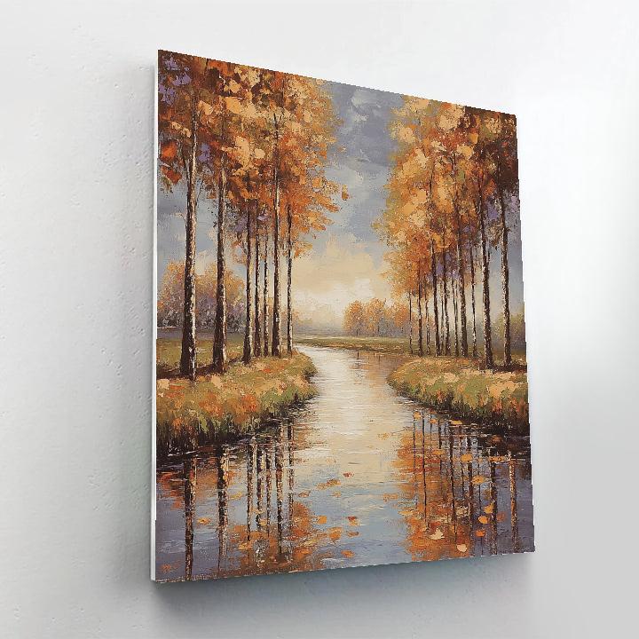Claude Monet Inspired River Poplar Autumn Haze paint by color