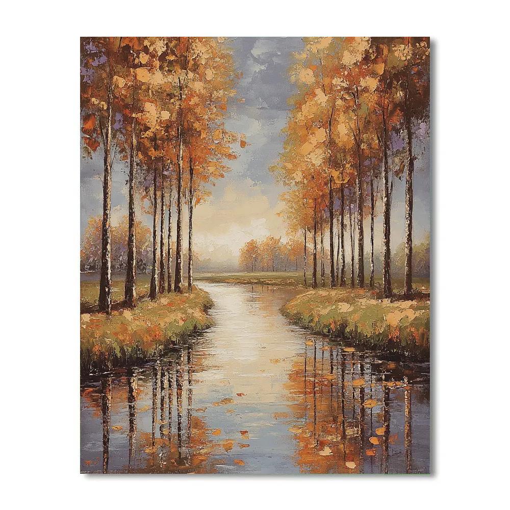 Claude Monet Inspired River Poplar Autumn Haze paint by color