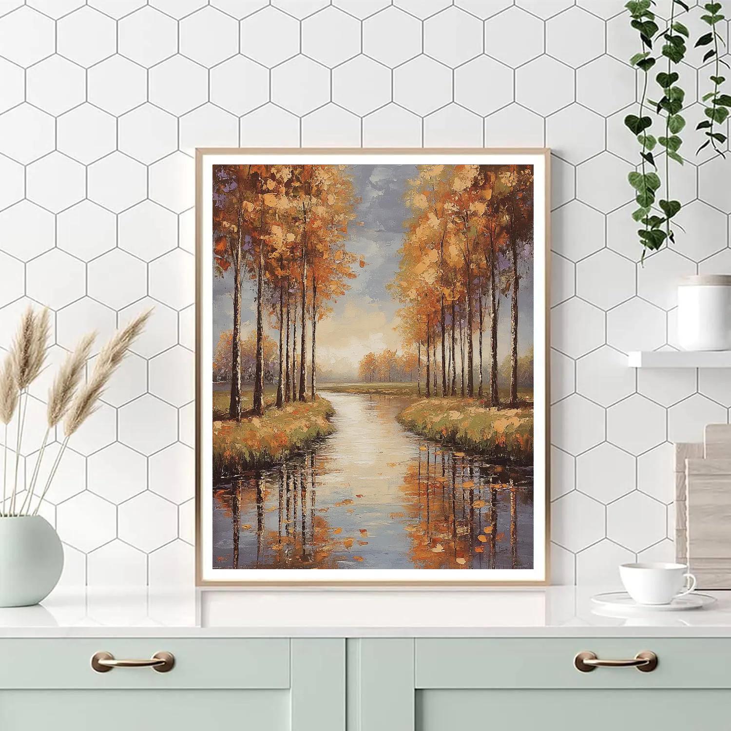 Claude Monet Inspired River Poplar Autumn Haze paint by color