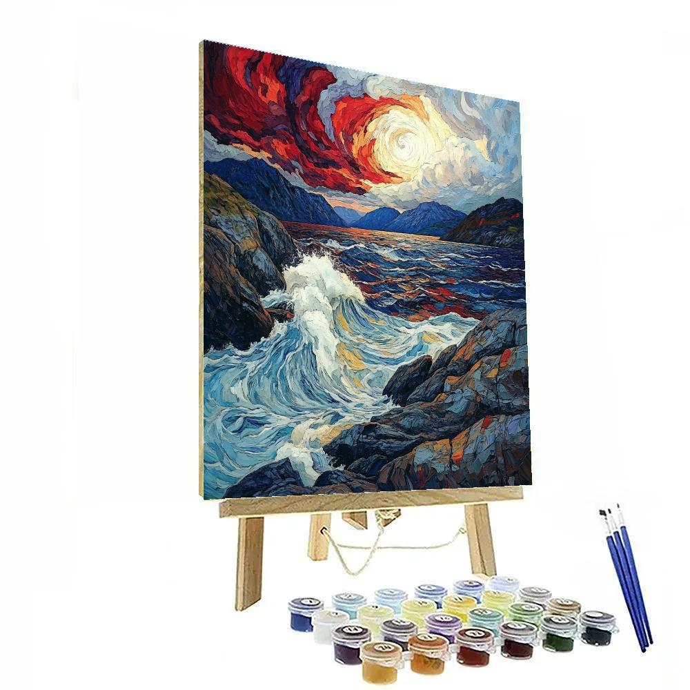 Edvard Munch Inspired Stormy Fjord Seascape paint by numbers